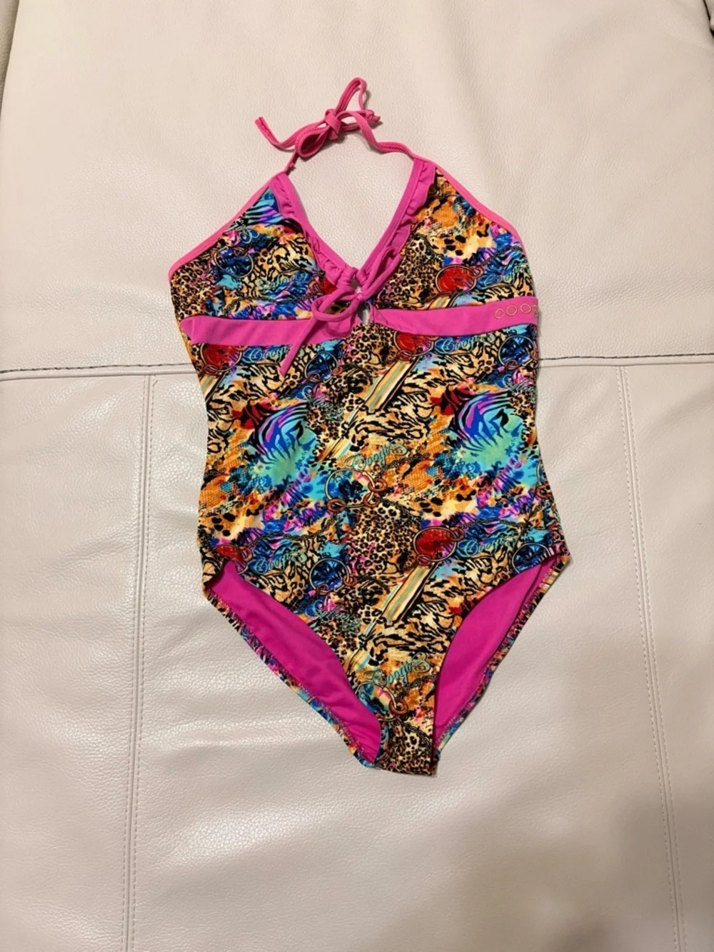 Coogi Girls' Pink Trim Multicolor One-Piece Swimsuit Size 16